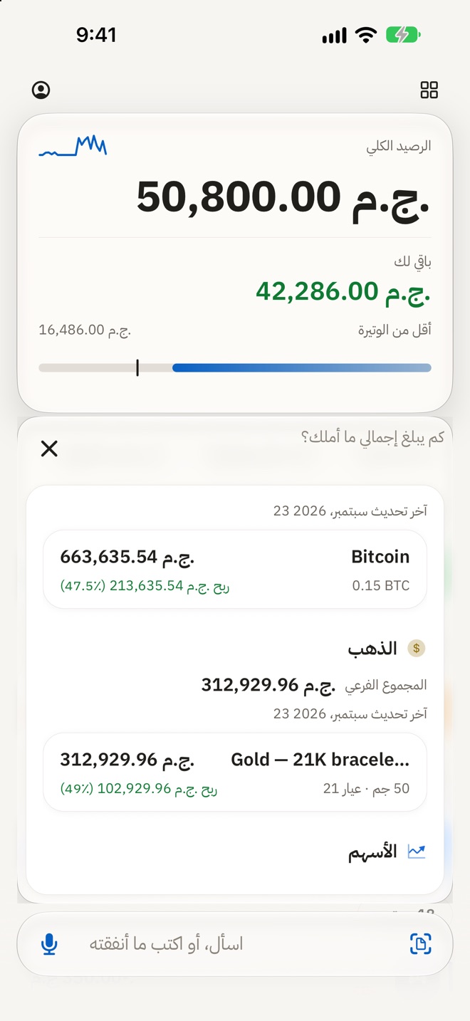 «كم أملك؟»: بيتكوين، وذهب بالقيراط، وأسهم، مسعّرة.